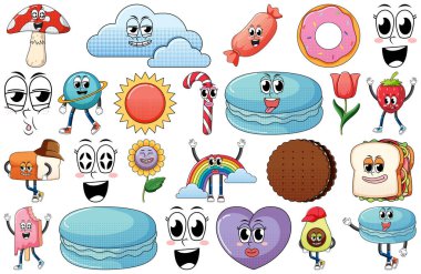 Beyaz arkaplanda klasik yemek karikatürü olan yüz ifadesi.