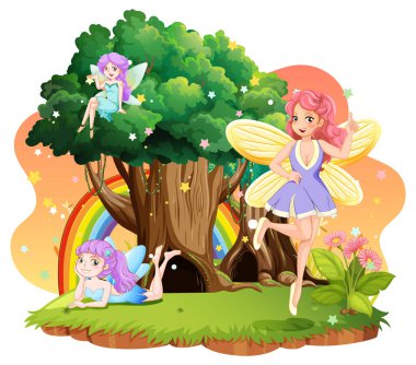 Güzel perilerin resimleriyle izole edilmiş muhteşem ormanlar.