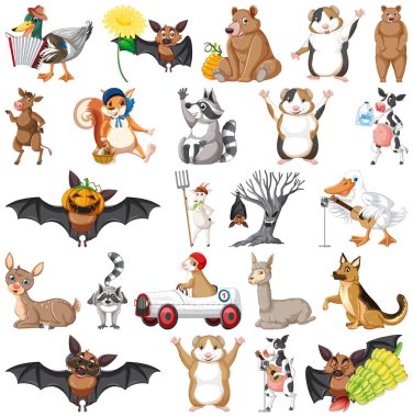 Bir grup farklı hayvan çizimi.