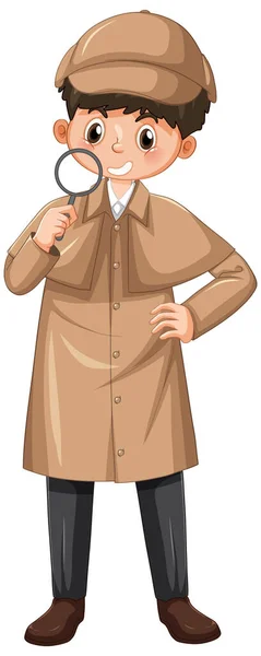 Male Detective Wearing Brown Overcoat Hat Illustration — Stock Vector