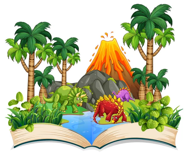 Orman Çizimde Dinozor Kitabı — Stok Vektör