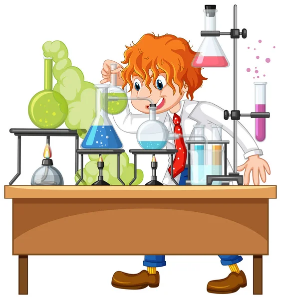 Naukowiec Przeprowadzający Eksperyment Naukowy Ilustracji Laboratoryjnej — Wektor stockowy