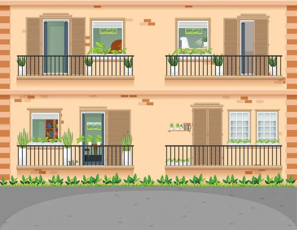 Edificio Apartamentos Con Ventanas Ilustración — Vector de stock