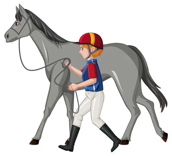馬のイラストをリードする男と馬術スポーツ — ストックベクタ