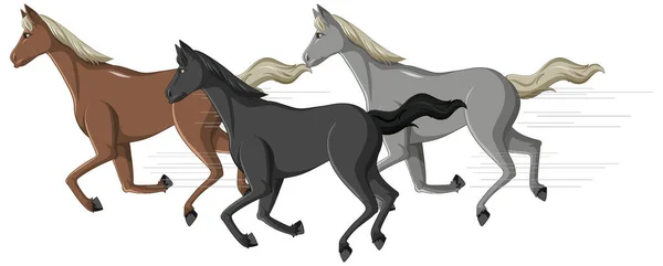 Groupe Chevaux Courir Illustration Bande Dessinée — Image vectorielle