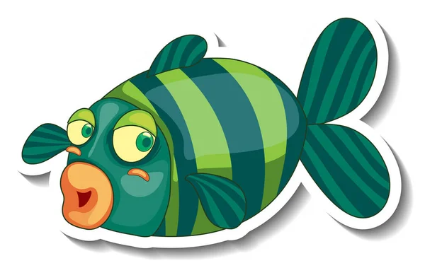 Niedlichen Fisch Meer Tier Cartoon Aufkleber Illustration — Stockvektor