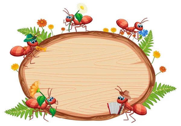 Hmyz Dřevěným Rámem Desky Banner Ilustrace — Stockový vektor