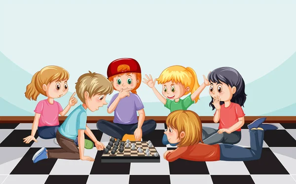 Een Kamer Scène Met Kinderen Spelen Bordspel Illustratie — Stockvector