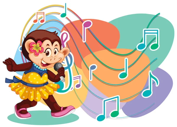 Singer Monkey Cartoon Music Melody Symbols Illustration — Stock Vector