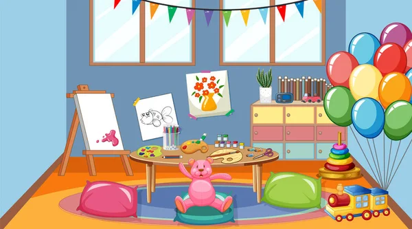 Empty Kindergarten Classroom Interior Many Kid Toys Illustration — Stock Vector