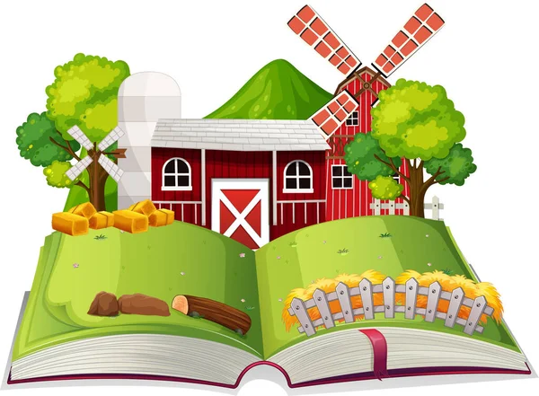 Könyv Mezőgazdasági Épületek Jelenetével Gazdaság Illusztrációjában — Stock Vector