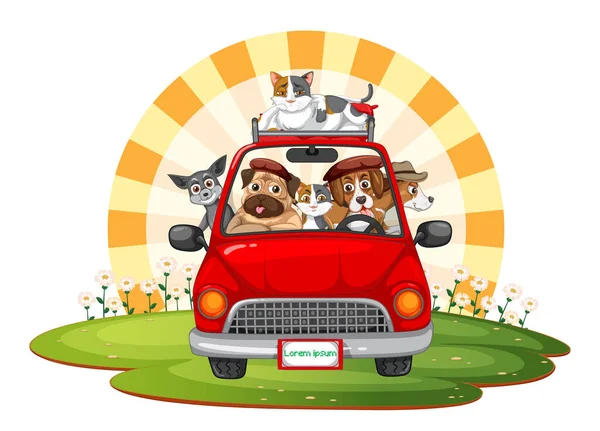 Conceito Viagem Carro Com Animais Domésticos Uma Ilustração Carro —  Vetores de Stock