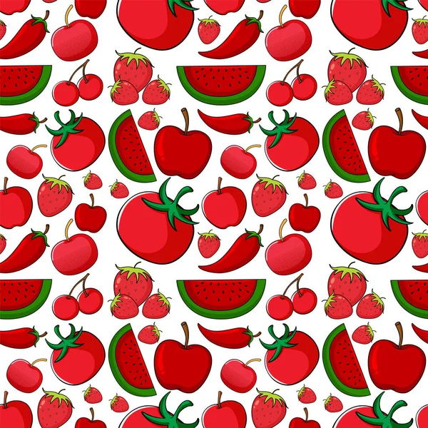 赤い色のイラストの果物とシームレスな背景デザイン — ストックベクタ