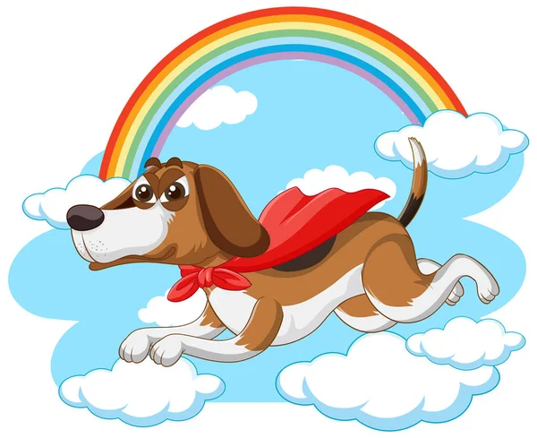 Een Held Hond Vliegend Lucht Achtergrond Illustratie — Stockvector