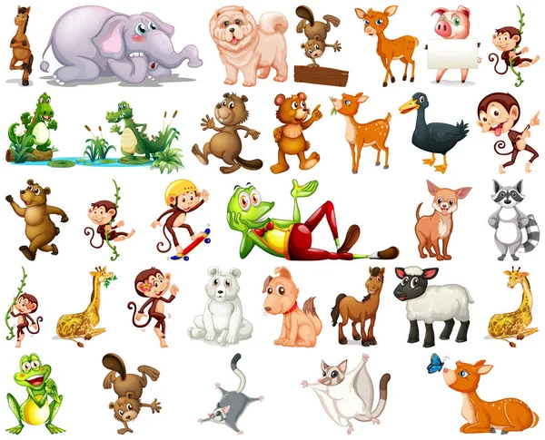 Conjunto Ilustración Personajes Dibujos Animados Animales — Vector de stock