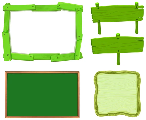 Set Houten Spandoeken Groene Kleurenillustratie — Stockvector