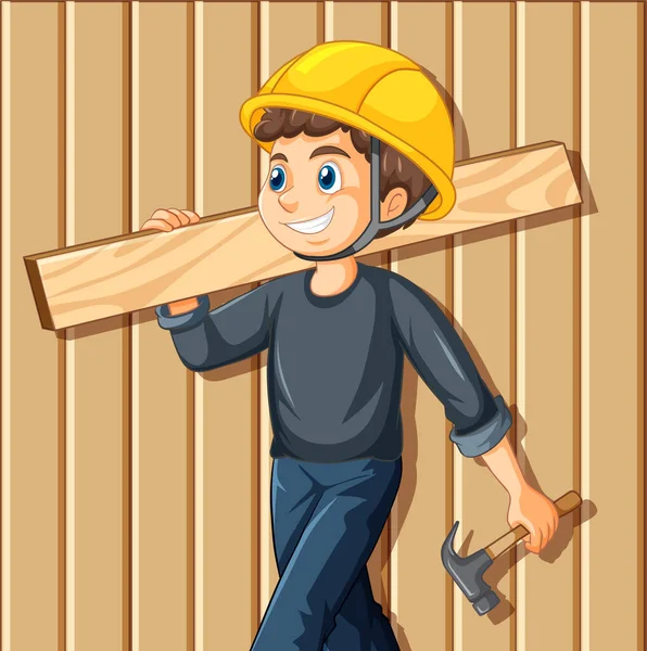 Construction Worker Holding Hammer Illustration — Stock Vector