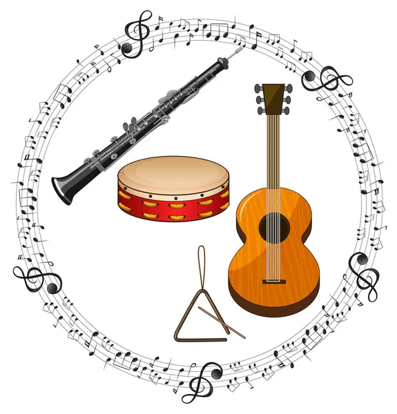 Instrument Musique Avec Musique Mélodie Symbole Dessin Animé Illustration — Image vectorielle