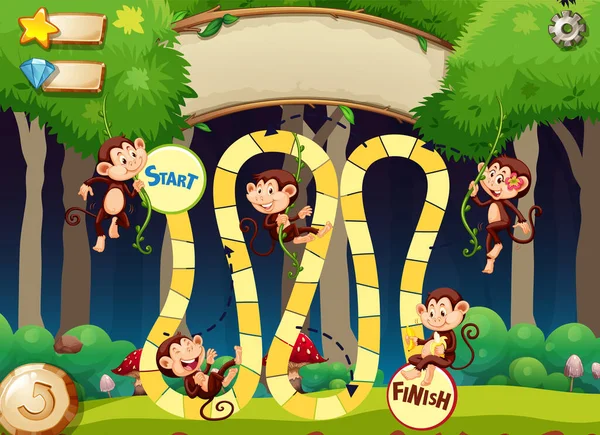 Spiel Design Mit Affen Wald Hintergrund Illustration — Stockvektor
