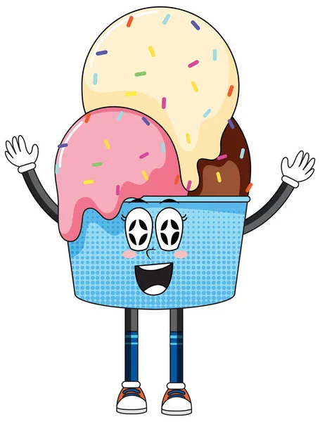 Personaje Dibujos Animados Helado Sobre Fondo Blanco Ilustración — Vector de stock