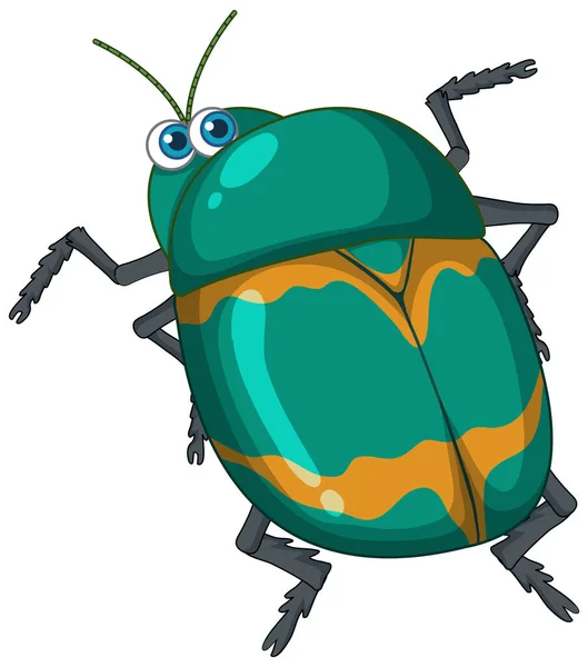 Green Beetle Cartoon Character Isolated Illustration — Stock Vector