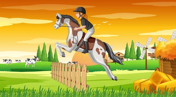 Horse Riding Scene Jockey Horse Illustration — Stock Vector