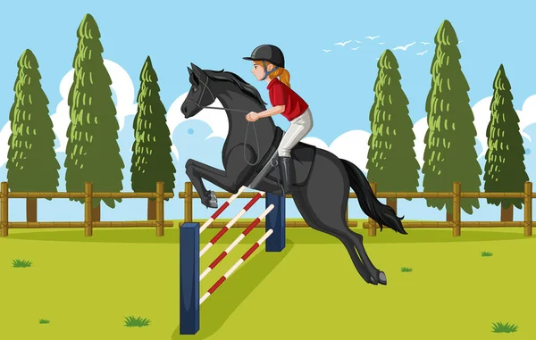 Outdoor Scene Met Paardrijden Paard Illustratie — Stockvector