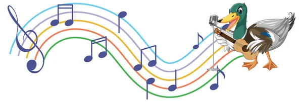 Качка Грає Гітарі Укулеле Ілюстрацією Музичної Ноти — стоковий вектор