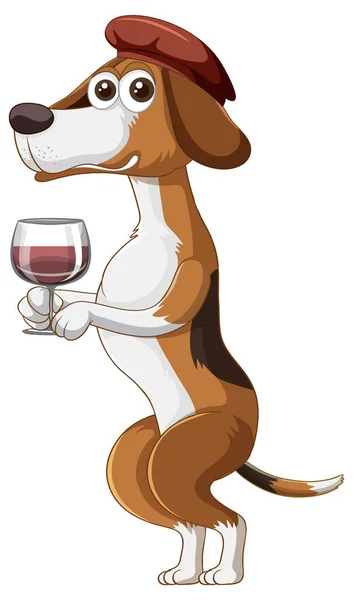 足の上に立つビーグル犬とワインのイラスト — ストックベクタ