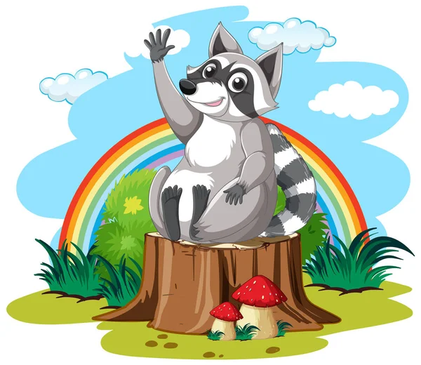 Cute Raccoon Waving Hand Garden Illustration — Stock Vector