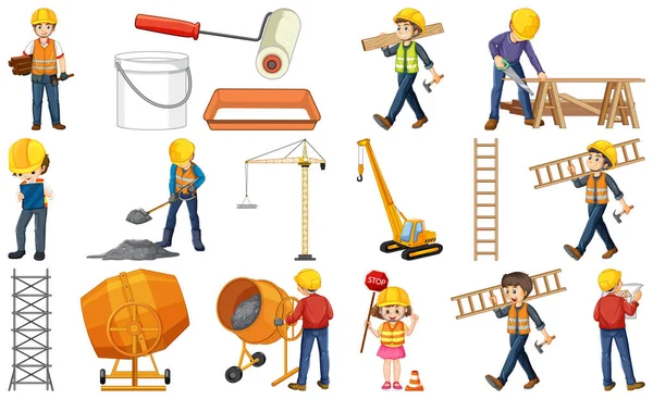 People Consttuction Site Tools Illustration — Stock Vector