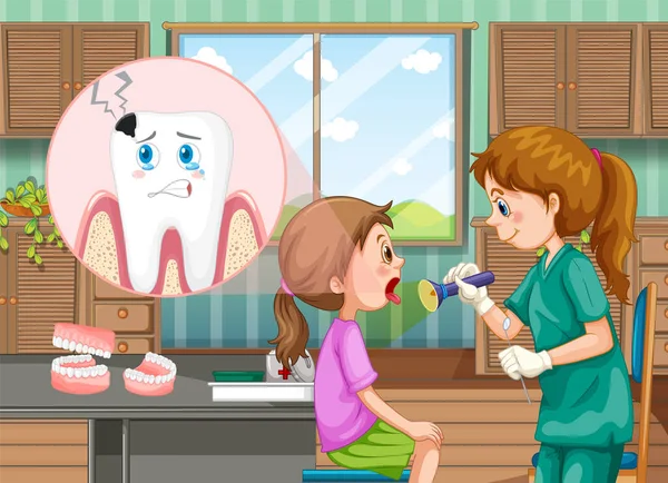 Mujer Dentista Examinando Dientes Paciente Ilustración Clínica Ilustración De Stock