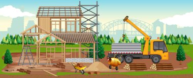 İnşaat alanı illüstrasyonunun karikatür sahnesi