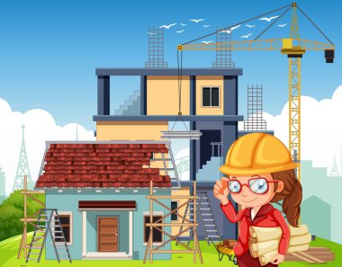 İnşaat alanı illüstrasyonunun karikatür sahnesi