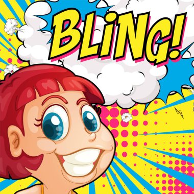 Kısaltma ve yüz ifadesi retro çizgi roman tasarımı illüstrasyonu