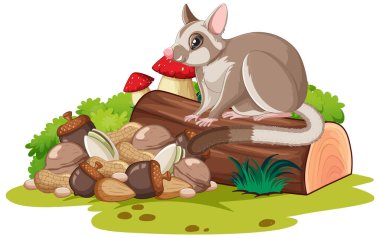 Kütük illüstrasyonunda oturan şeker planörü