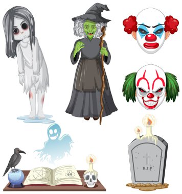 Cadı ve zombi resimleriyle Cadılar Bayramı teması