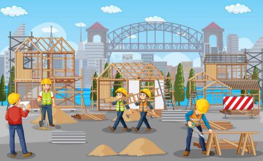 İşçi illüstrasyonlu inşaat alanı