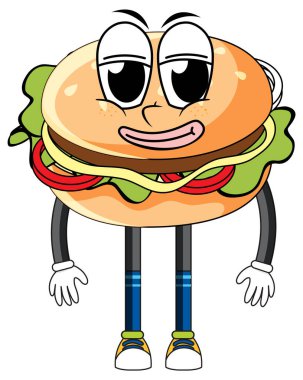 Kolları ve bacakları çizimli hamburger.