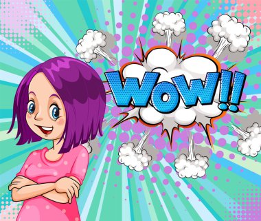 Kısaltma ve yüz ifadesi retro çizgi roman tasarımı illüstrasyonu