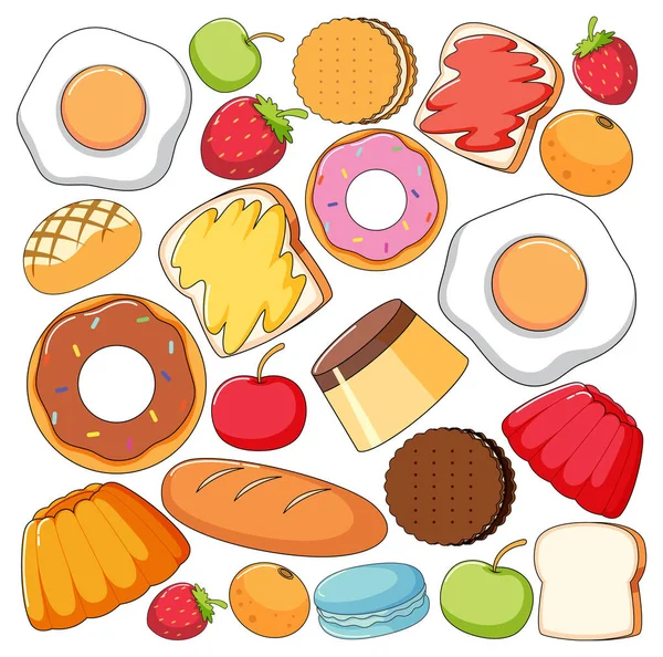 Nahtloses Hintergrunddesign Mit Vielen Desserts Illustration — Stockvektor