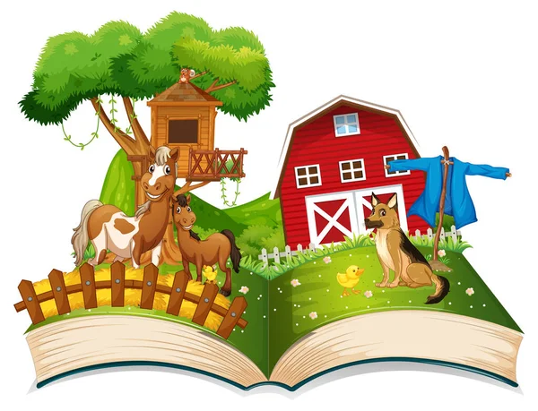 Open Book Farm Theme White Background Illustration — Stock Vector