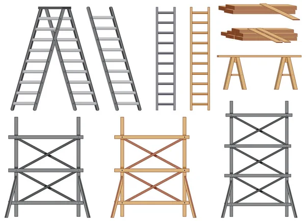 Conjunto Diferentes Andamios Escaleras Ilustración — Vector de stock