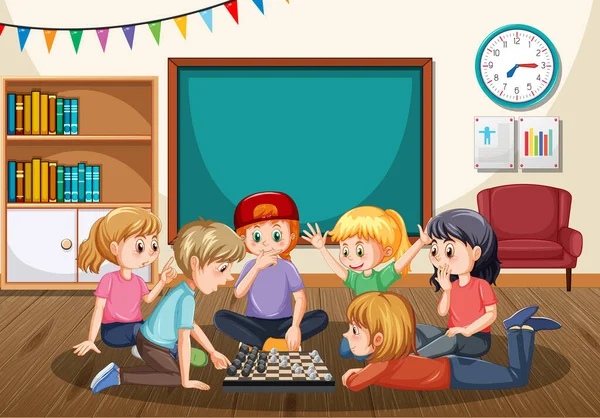 Sınıfta satranç oynayan çocuklar