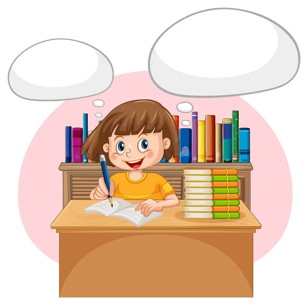 Niño Haciendo Deberes Con Burbuja Del Habla Ilustración Biblioteca — Vector de stock