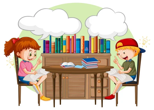 Livro Leitura Infantil Com Bolha Fala Ilustração Biblioteca — Vetor de Stock