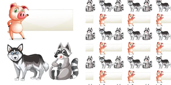 Seamless Background Pig Dog Raccoon Illustration — Stock Vector