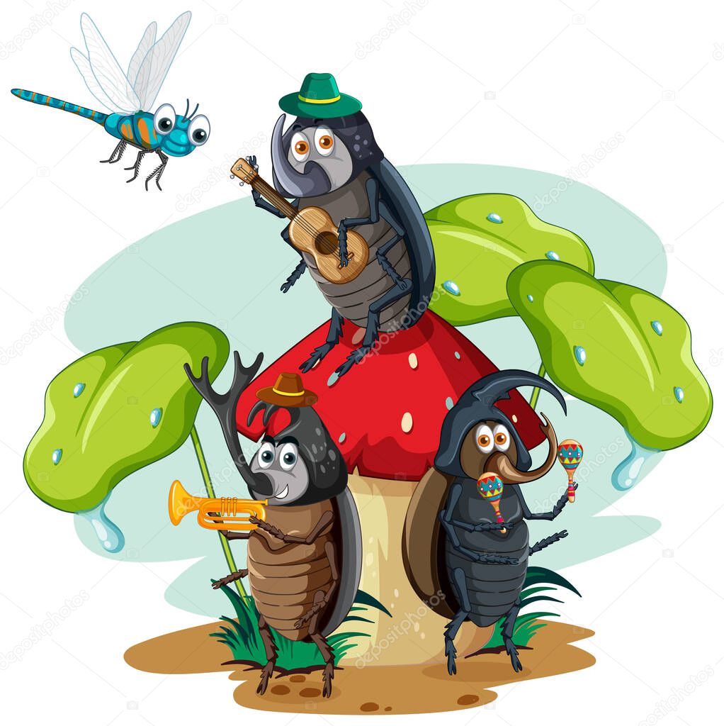 Group of beetles cartoon character illustration