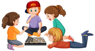 Beyaz arkaplan illüstrasyonunda oyun oynayan bir çocuk