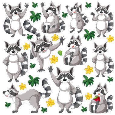 Beyaz arkaplandaki komik rakun çizimi